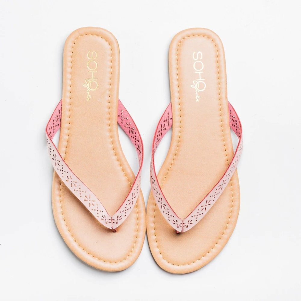 SoHo Women Beautiful Fashionable Summer Laser Cut Flip Flops - Blush